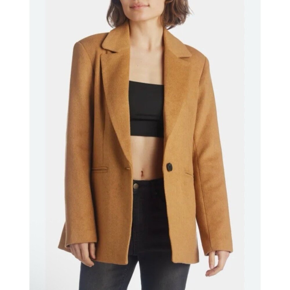 Avec Les Filles Camel Double Breasted Blazer M Faux Wool NEW